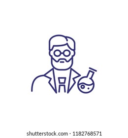 Scientist line icon. Chemist, pharmacologist, beaker. Occupation concept. Can be used for topics like lab test, research, science