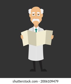 Scientist Looking map Flat Vector Cartoon Illustration
