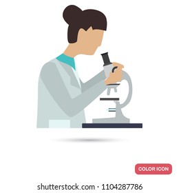 Scientist looks through a microscope color flat illustration