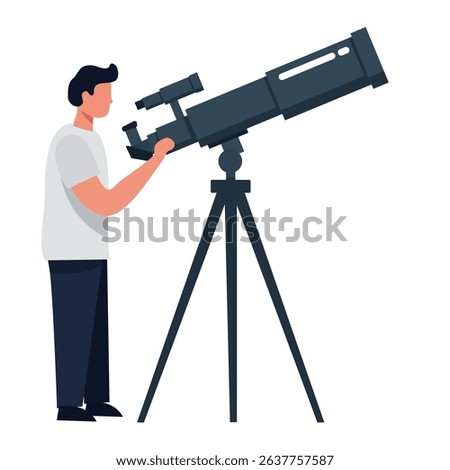 scientist looks through a professional telescope