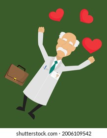 Scientist in Love Flat Vector Cartoon Illustration
