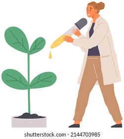 Scientist makes laboratory analysis of life system and organisms. Idea of education, botany, microbiology. Biologist conducting experiment with plant in test tube. Research with plant sample in lab
