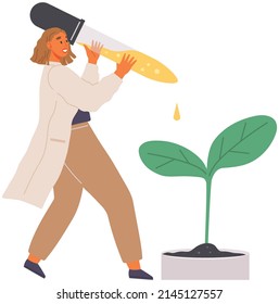 Scientist makes laboratory analysis of life system and organisms. Idea of education, botany, microbiology. Biologist conducting experiment with plant in test tube. Research with plant sample in lab