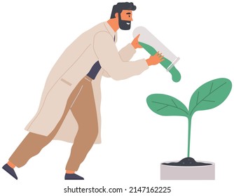 Scientist makes laboratory analysis of life system and organisms. Idea of education, botany, microbiology. Biologist conducting experiment with plant in test tube. Research with plant sample in lab