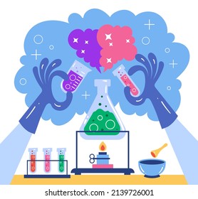 Scientist making scientific experiment concept. Design graphic element illustration