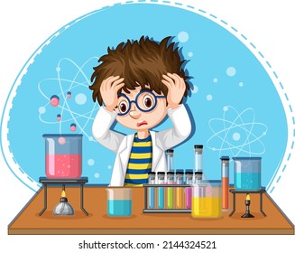 Scientist Man Cartoon Character Laboratory Equipments Stock Vector ...