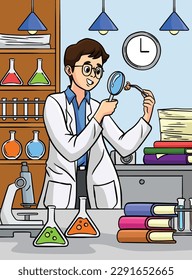 Scientist Man Colored Cartoon Illustration