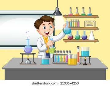 Scientist Man Laboratory Room Background Illustration Stock Vector ...