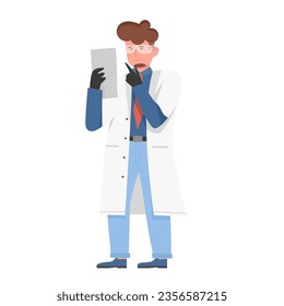Scientist man with test report. Researcher with laboratory results vector illustration