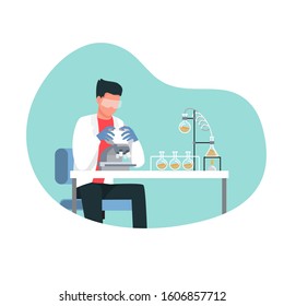 scientist man use microscopes ,Vector illustration cartoon character.