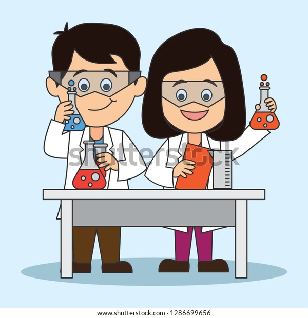 Scientist Man Woman Doing Research Analysis Stock Vector Royalty Free Shutterstock