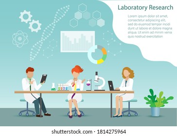 Scientist man and woman in lab doing chemical laboratory experiment. Idea for research and development, medical education, pharmaceutical and laboratory training.