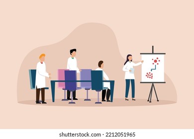 Scientist meeting 2d flat vector illustration concept for banner, website, illustration, landing page, flyer, etc.