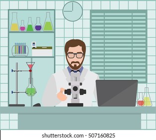 Scientist with microscope