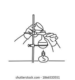 Scientist is mixing the initial chemicals to experiment in research. Hand drawn vector illustration.