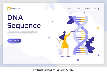 Scientist modifying DNA molecule using wrench. Concept of genetic engineering or modification, manipulation of genes using biotechnology, molecular biology. Modern flat vector illustration for banner.