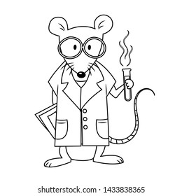 Scientist mouse vector illustration cartoon. Guinea pig vector cartoon. Mouse holding test tube cartoon colorless for coloring book. 