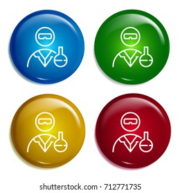 Scientist multi color gradient glossy badge icon set. Realistic shiny badge icon or logo mockup