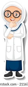 Scientist muslim girl cartoon character sticker illustration