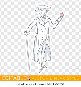 Scientist Newton. Middle Social Class In Medieval Europe. Editable Line Sketch. Stock Vector Illustration