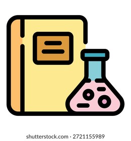 Icono de cuaderno científico. Esquema Científico cuaderno de Vector icono de color plano aislado