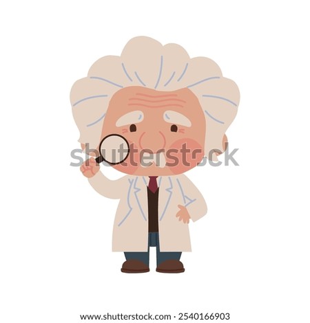 scientist old man holds a magnifying glass isolated