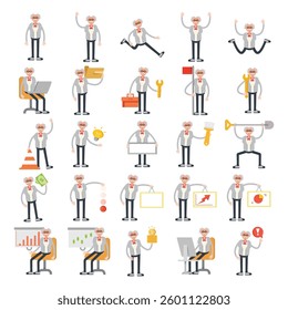 scientist and old professor characters in different poses set