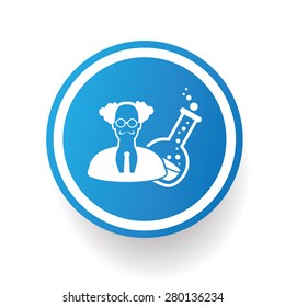 Scientist on blue button background,on white background,clean vector