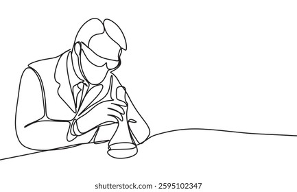 Scientist one line continuous. Hand drawn vector art.