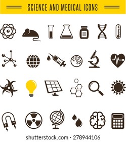 Paquete científico - Investigación, Tecnología biológica e íconos de química, elementos