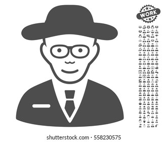 Scientist pictograph with bonus men design elements. Vector illustration style is flat iconic gray symbols on white background.