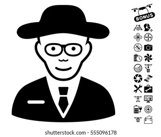 Scientist pictograph with bonus uav tools pictograms. Vector illustration style is flat iconic black symbols on white background.