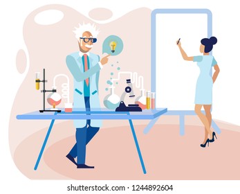 Scientist professor in laboratory at work. Flat style. Cartoon vector illustration