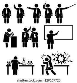 Scientist Professor Science Lab Teaching Writing Experiment Research Stick Figure Pictogram Icon