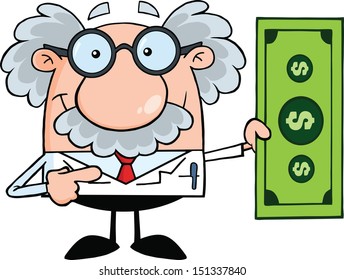 Scientist Or Professor Showing A Dollar Bill