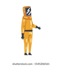 Scientist in Protective Suit and Helmet Working in Scientific Lab Vector Illustration