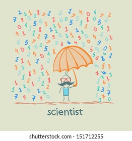 scientist in the rain of numbers