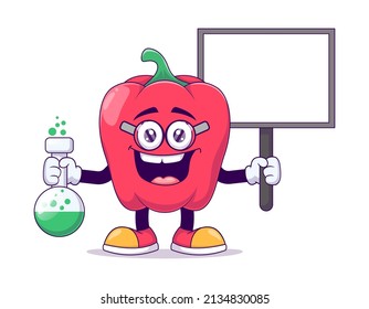 Scientist red bell pepper cartoon mascot character vector illustration design