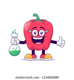 Scientist red bell pepper cartoon mascot character vector illustration design