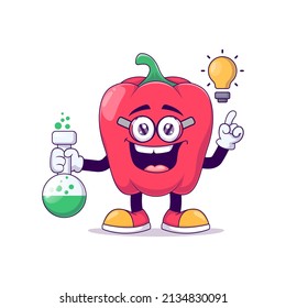 Diseño de ilustraciones vectoriales del personaje de la mascota del pimiento rojo del científico