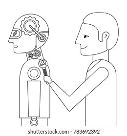 scientist repairing humanoid robot