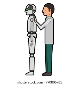 scientist repairing humanoid robot