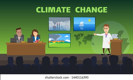 Scientist Reporting On  Climate Change Conference  Ecology Concept