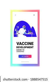 scientist resarcher working with microscope in lab coronavirus vaccine development fight against covid-19 concept portrait copy space vector illustration