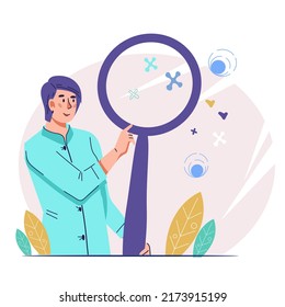 Scientist researcher conducting research in lab. Biochemistry biology and bioengineering science concept, flat vector illustration isolated on white background.