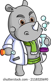 The scientist rhinoceros is doing the experiment in the lab of illustration