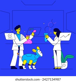 Científico con robot Daily Tech ilustración