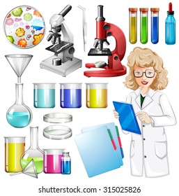 Scientist with science equipment illustration