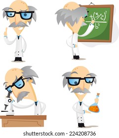 scientist, scientific genius, science, working hard. Vector illustration cartoon. 