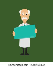Scientist Showing Poster Flat Vector Cartoon Illustration